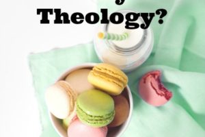 multi-colored macrons with milk in a bottle with text, Bite Sized Theology