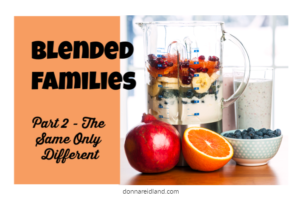 Blender filled with fruit with text that reads, Blended Families, Part 1 - The Same Only Different.