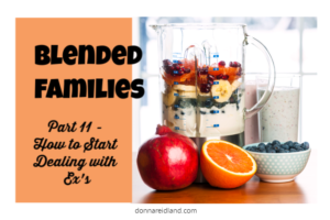 Blender filled with fruit with text that reads, Blended Families, Part 11 - Starting to Deal with Ex's.