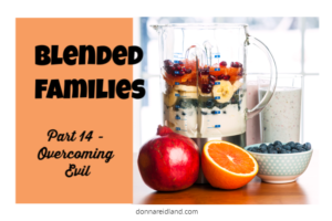 Blender with fruit smoothie with text that reads, Blended Families Part 14: Overcoming Evil with Good.