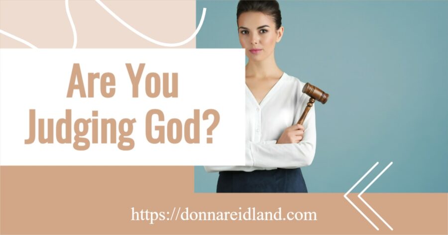 Female judge in a white blouse and dark skirt with her arms crossed and text that reads, Are You Judging God?