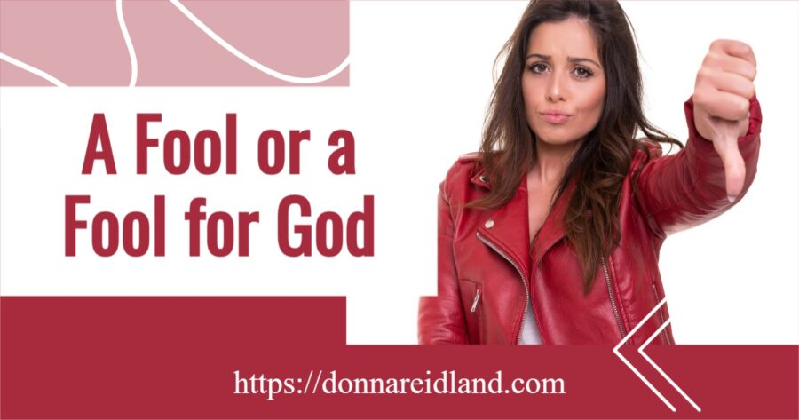 Woman in a red leather jacket making a gesture that she doesn't care about God's wisdom with text that reads, A Fool or a Fool for God