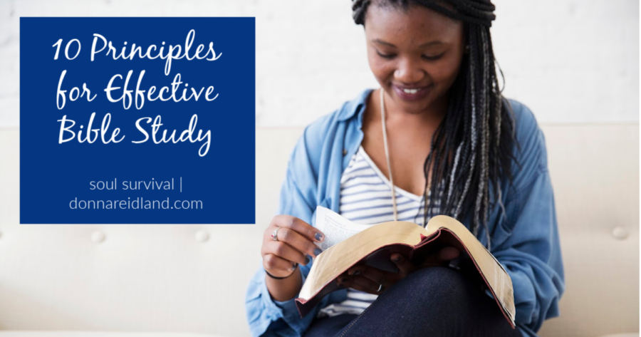 Young African-American woman reading a Bible with text that reads, 10 Principles for Effective Bible Study
