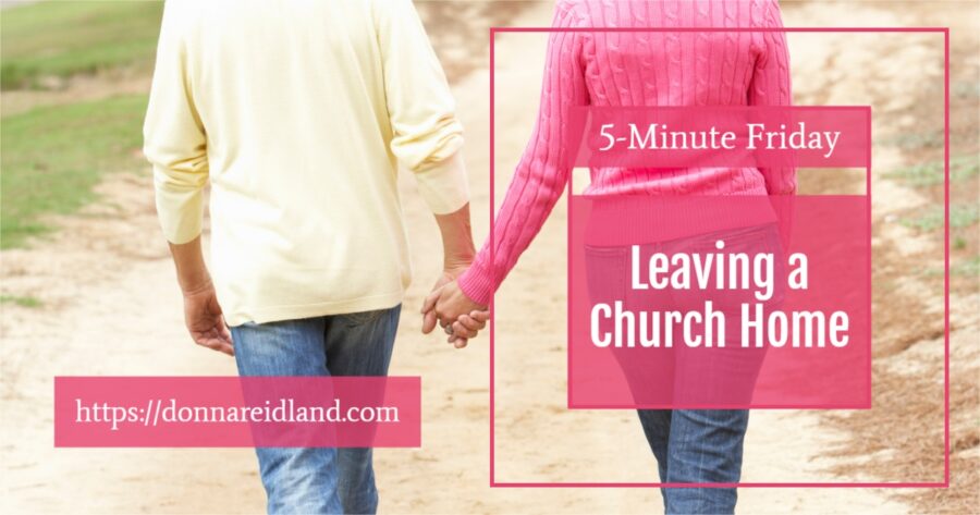 Mature couple holding hands and walking away with text that reads, Leaving a Church Home