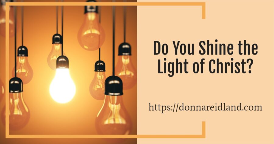One bright lightbulb in the midst of numerous darkened ones with text that reads, Do You Shine the Light of Christ?