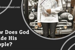 Woman standing in front of a vintage car with a map in her hand and text that reads, How Does God Guide His People?