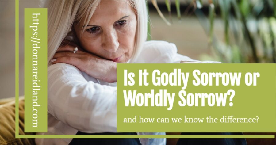 Depressed woman with her arms crossed and her head down with text that reads, Is It Godly Sorrow or Worldly Sorrow?