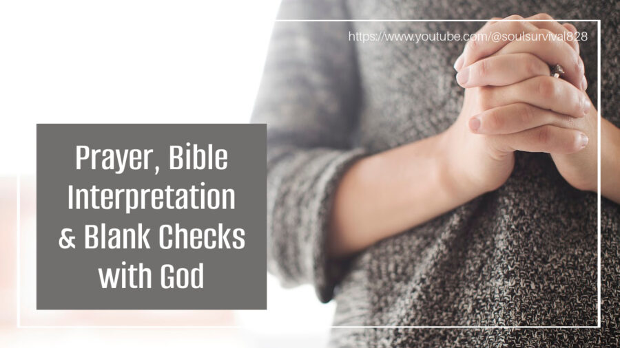 woman with her hands folded in prayer with text that reads, Prayer, Bible Interpretation