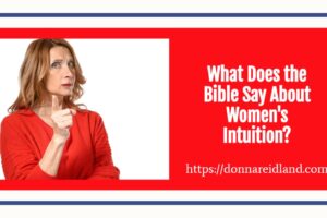 Blond woman pointing her finger with a knowing expressing her intuition with text that reads, The Bible on Women's Intuition