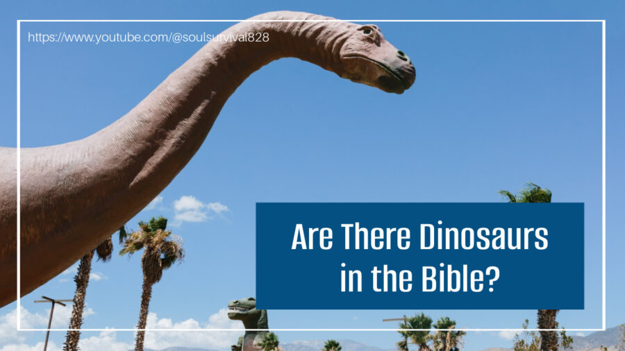 Statue of dinosaur against a blue sky with text that reads, Are There Dinosaurs in the Bible?