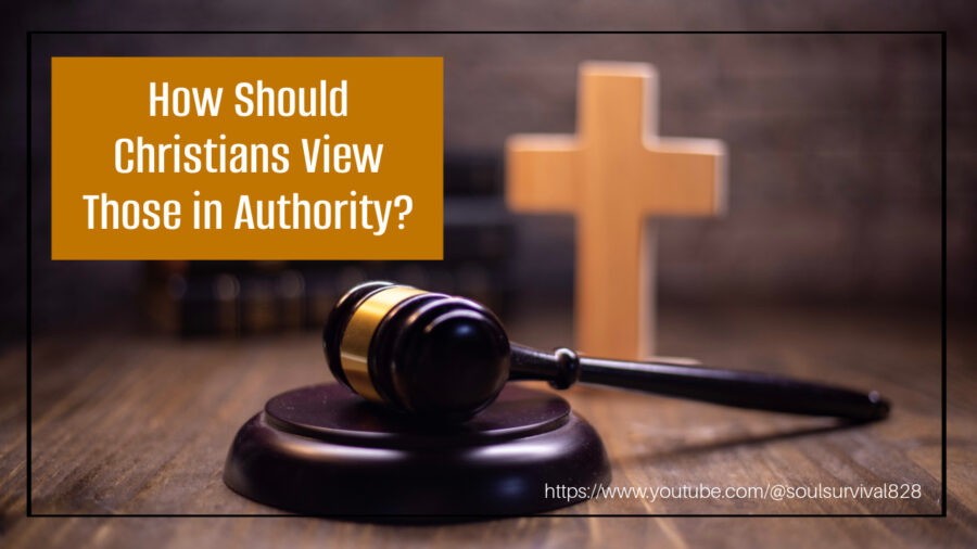 Bibles, a gavel, and a cross on a table with text that reads, How Should Christians View Those in Authority?