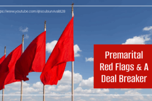Red glags against a blue sky with text that reads, Premarital Red Flags & A Deal Breaker