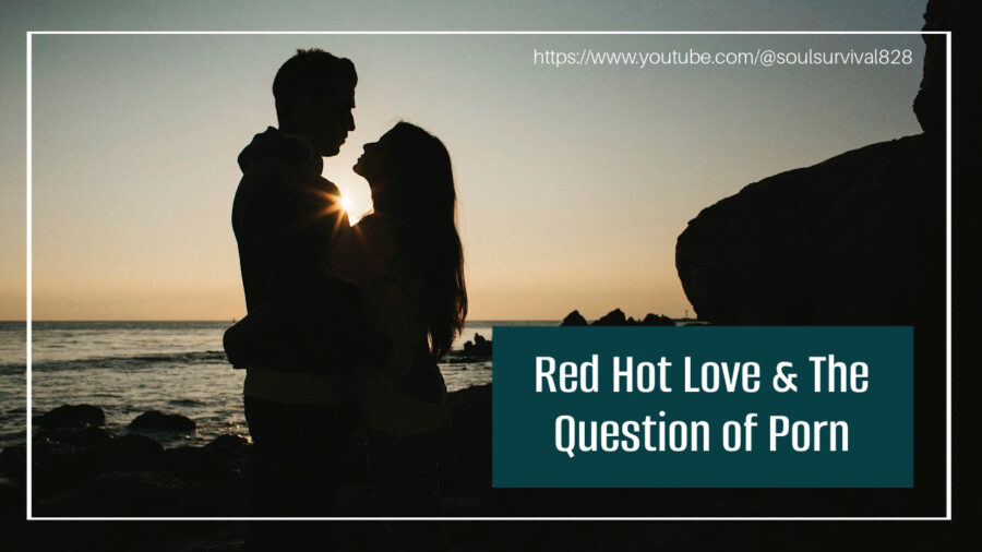 Romantic couple on the beach with text that reads, Red Hot Love & the Question of Porn.