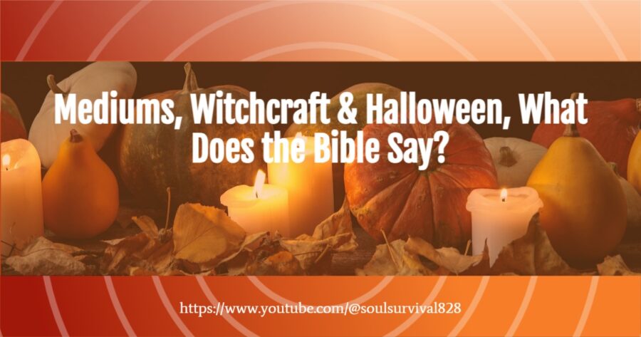 Display of pumpkins and candles with text that reads, What Does the Bible Say about Mediums, Witchcraft & Halloween?