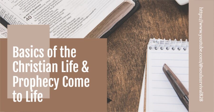 Bible, notebook, and coffee on a table with text that reads, Basics of the Christian Life