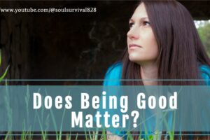 Woman with long dark hair and a serious expression with text that reads, Does Being Good Matter?