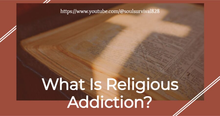 An open Bible with the shadow of a cross and text that reads, What is Religious Addiction?