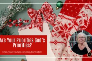 Notebook, Christmas sweater, and other Christmas decor on a table with text that reads, Are Your Priorities God’s Priorities?