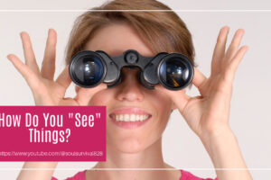 Woman holding a large camera lens against a hot pink background with text that reads, How Do You "See" Things?