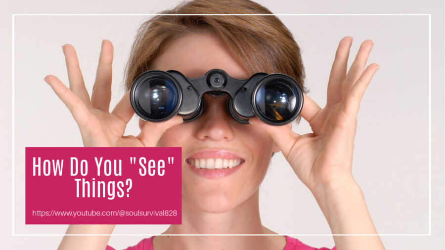 Woman holding a large camera lens against a hot pink background with text that reads, How Do You "See" Things?