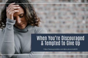 Discouraged young woman with her hand on her forehead looking at a clipboard with text that reads, Discouraged by Your Circumstances?