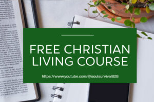 Bible, smart phone and notebook on a table with text that reads, Free Christian Living Course