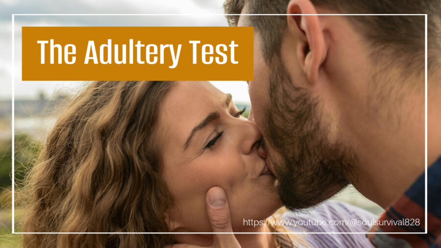 Couple caught during a romantic kiss with text that reads, The Adultery Test