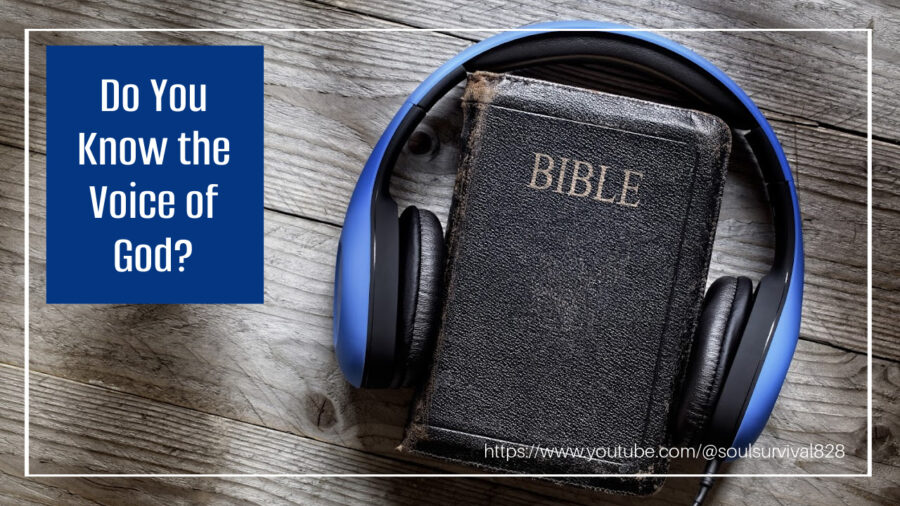 Bible with headphones around it and text that reads, Knowing the Voice of God.