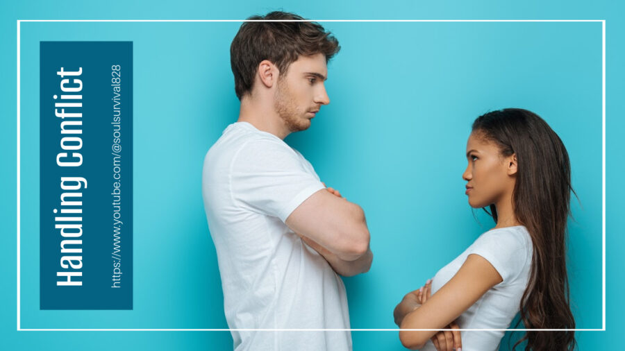 Couple in a heated argument with text that reads, Handling Conflict Well