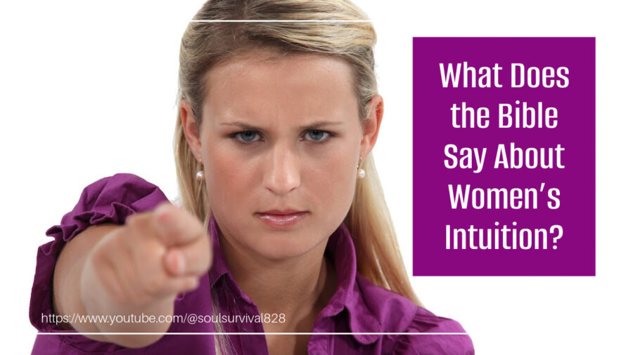 Young woman in a purple blouse pointing her finger with text that reads, What Does the Bible Say About Women’s Intuition?
