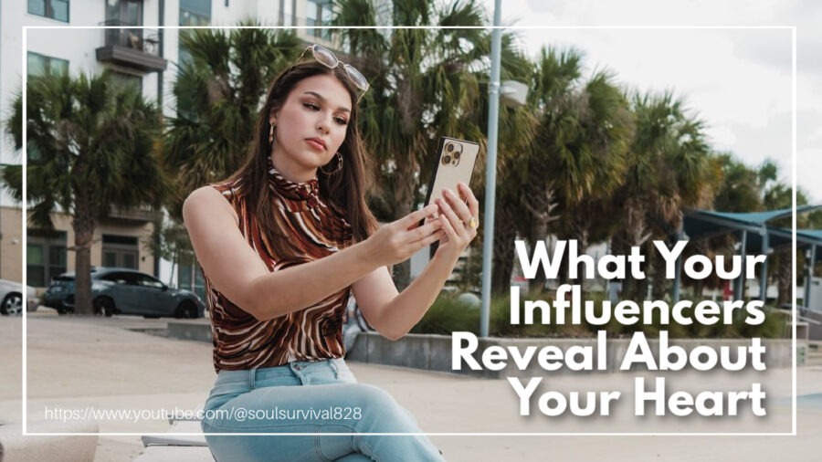 Female influencer shooting a selfie video with text that reads: What Your Influencers Reveal About Your Heart
