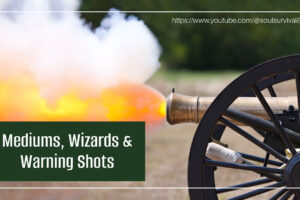 Canon being fired with text that reads, Mediums, Wizards & Warning Shots