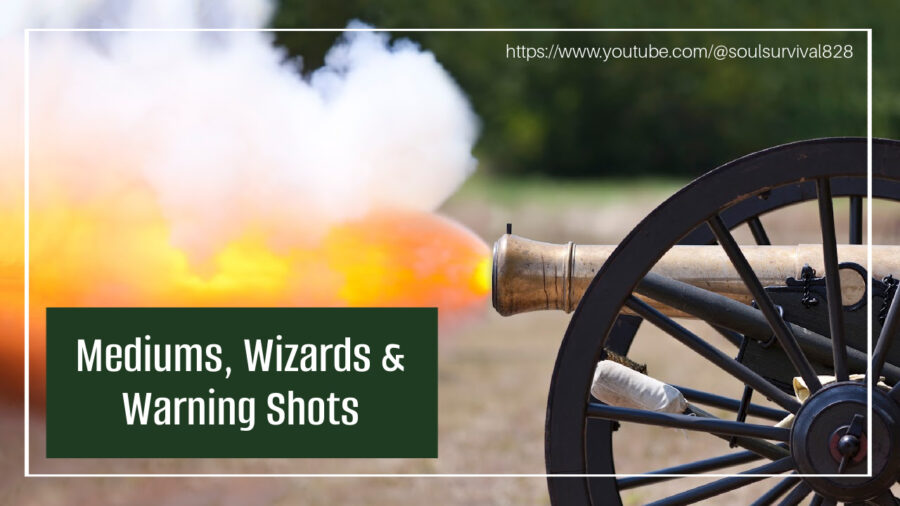 Canon being fired with text that reads, Mediums, Wizards & Warning Shots