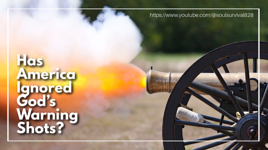 Smoke and flames as a cannon is fired with text that reads: Has America Ignored God’s Warning Shots?
