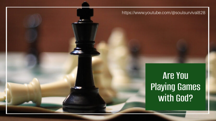 chess pieces on a chess board with text that reads, Are You Playing Games with God?