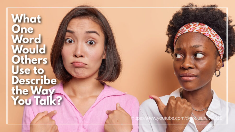 One woman pointing to another who has a who me expression with text that reads: What One Word Would Others Use to Describe the Way You Talk?