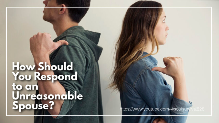 Husband and wife pointing at each other with text that reads: How Should You Respond to an Unreasonable Spouse?