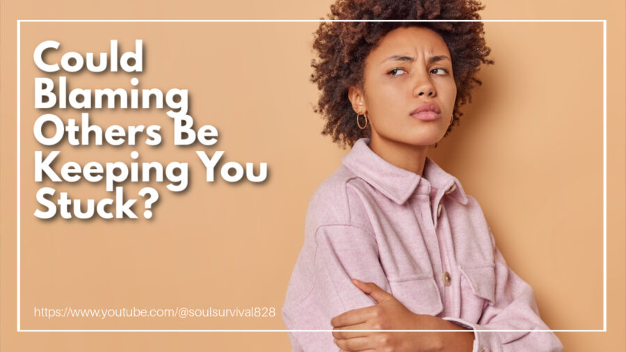 Young African-American woman looking angry with text that reads: Could Blaming Others Be Keeping You Stuck?