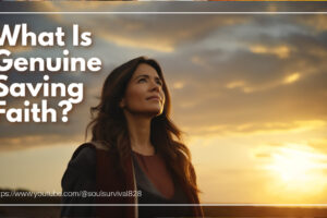 Woman looking up to heaven against a foreboding sky with text that reads: What Is Genuine Saving Faith?