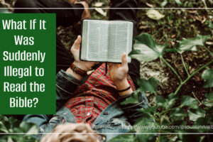 Woman reading the Bible in secret with text that reads: What If It Was Suddenly Illegal to Read the Bible?