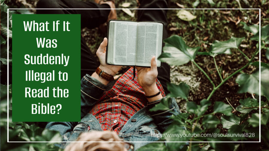 Woman reading the Bible in secret with text that reads: What If It Was Suddenly Illegal to Read the Bible?