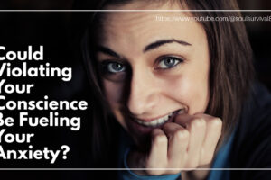 Anxious woman biting her fingernails with text that reads: Could Violating Your Conscience Be Fueling Your Anxiety?