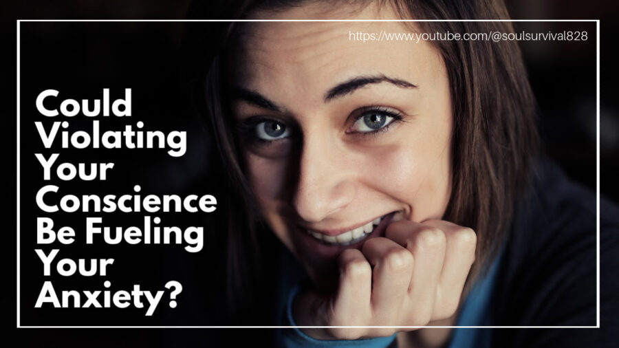 Anxious woman biting her fingernails with text that reads: Could Violating Your Conscience Be Fueling Your Anxiety?