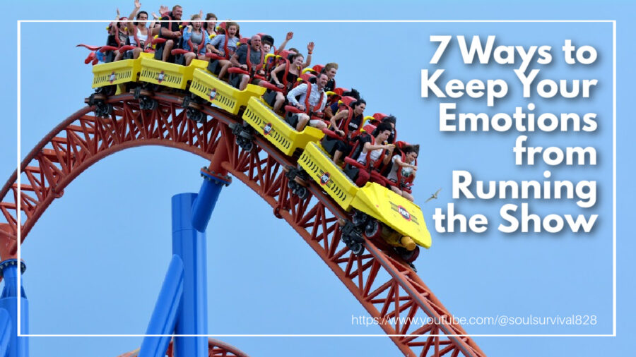 Roller coaster full of people with text that reads: 7 Ways to Keep Your Emotions from Running the Show