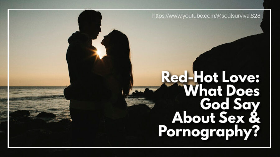 Outline of a couple on a beach as the sun is going down with text that reads: Red-Hot Love: What Does God Say About Sex & Pornography?